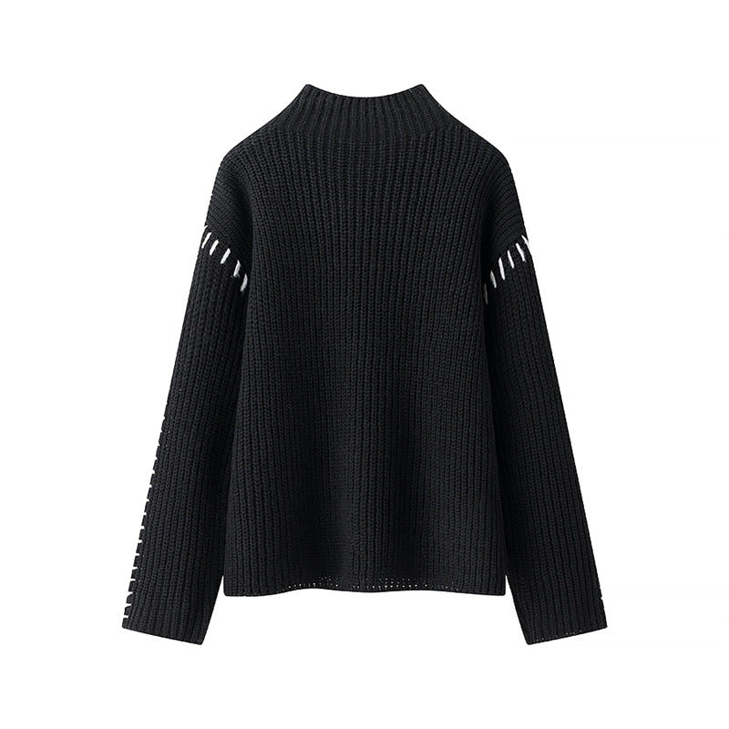 Street Wave Womens High Collar Chunky Knit Sweater For Cozy Winter Wear With Decorative Details