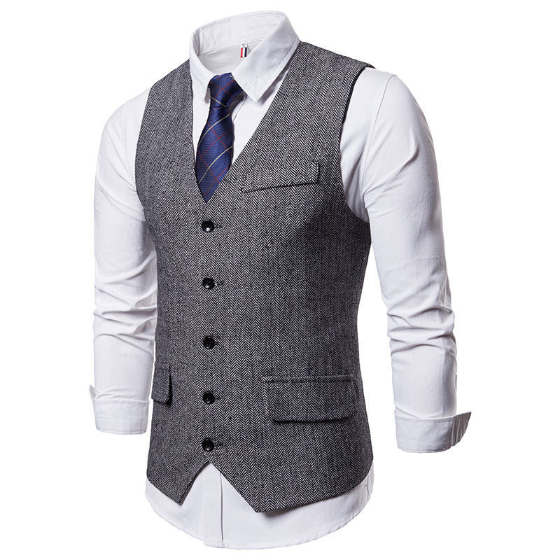 Mens Elegant Herringbone Vest Street Wave With Practical Pockets For Formal Wear