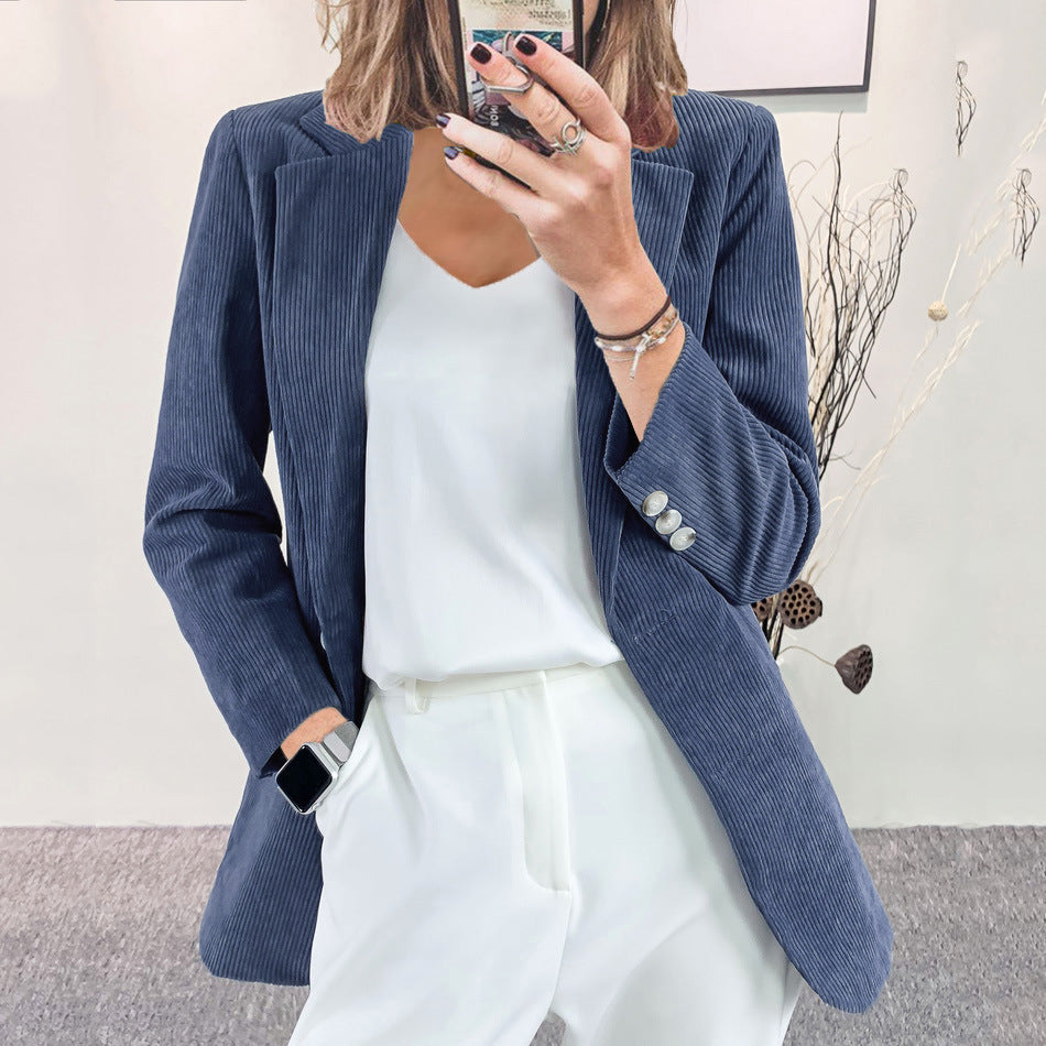Street-wave Vertical Stripe Slim-Fit Blazer For Women, Elegant Officewear For Versatile Professional Looks