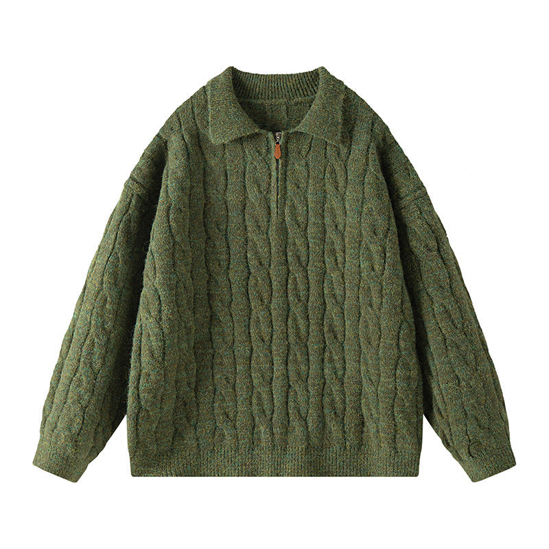 Street Wave Womens Cable Knit Sweater Premium Warmth With Short Zip Classic Collar