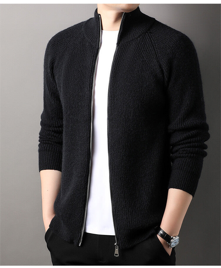 Men's Knit Cardigan With High Collar Hidden Zipper Street-wave Premium Warmth For Men