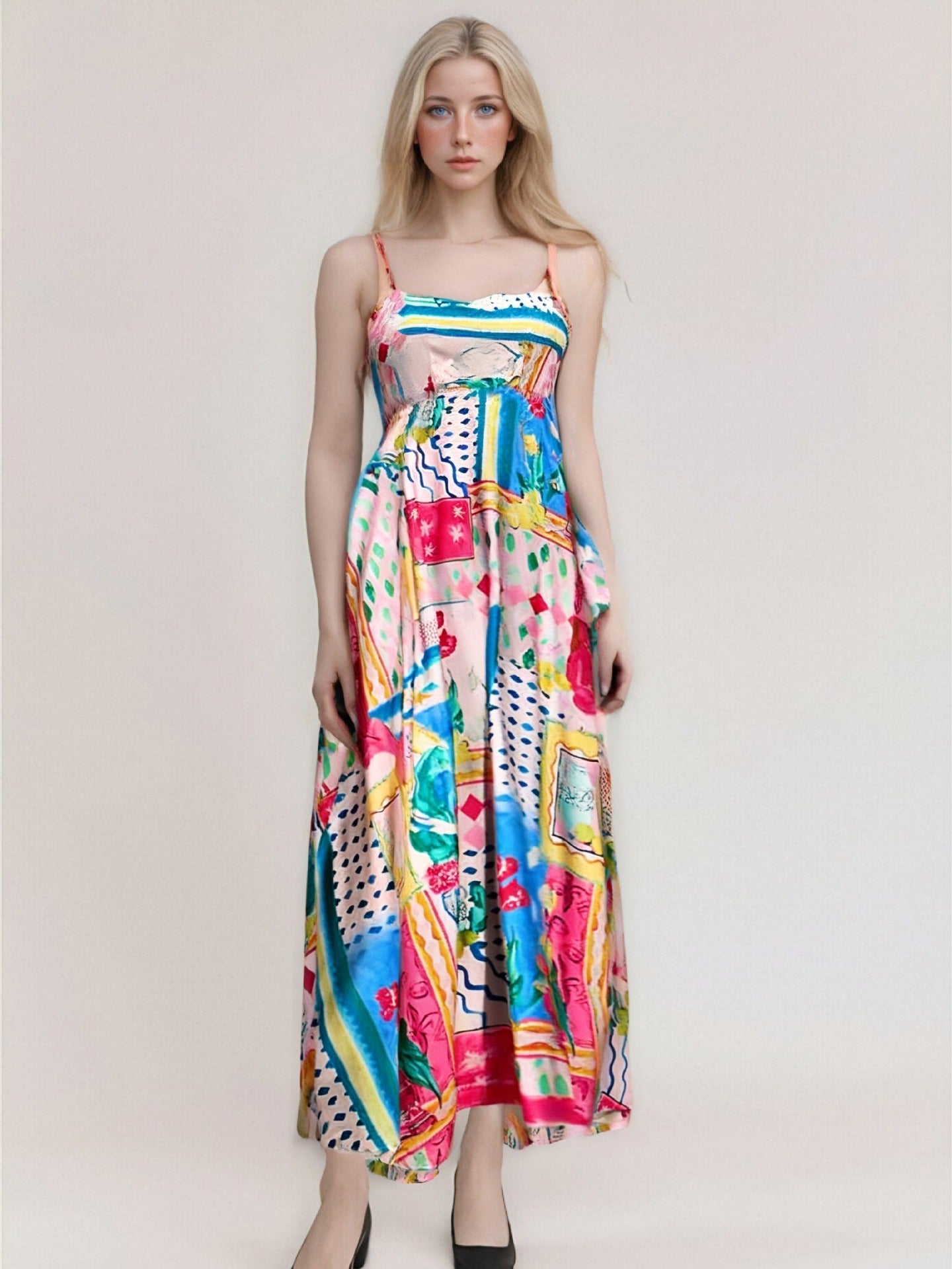 Street-Wave Women's Maxi Dress Strapless High Waist Flowy Chic Abstract Print