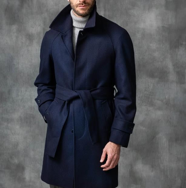 Men's Belted Wool Coat With Classic Lapel Street-Wave Luxury Winter Outerwear For Him