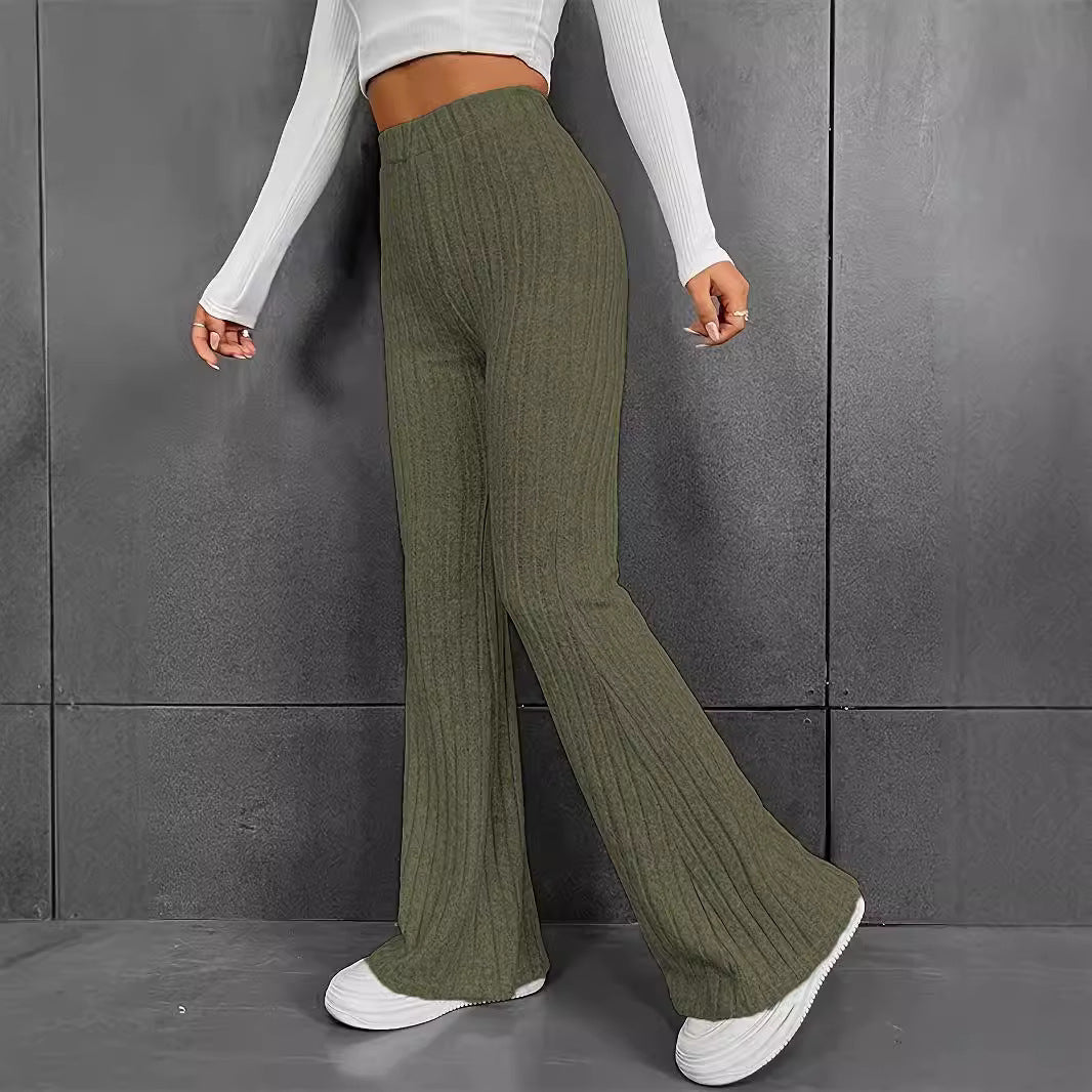 Street Wave Ribbed Knit Flared Pants For Women Ultra Comfortable Versatile Everyday Trousers