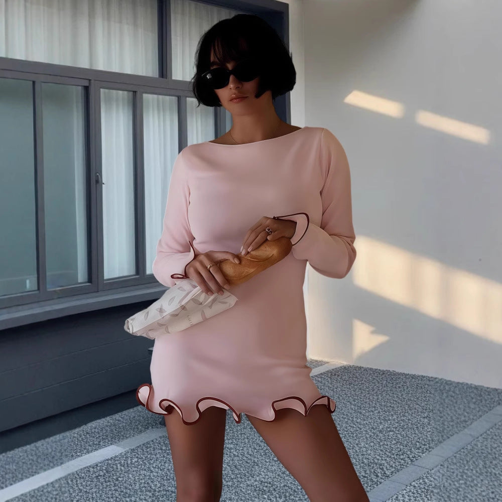 Street-Wave Elegant Mini Dress With Sculptural Ruffle Sleeves And Figure Flattering Fit For Women