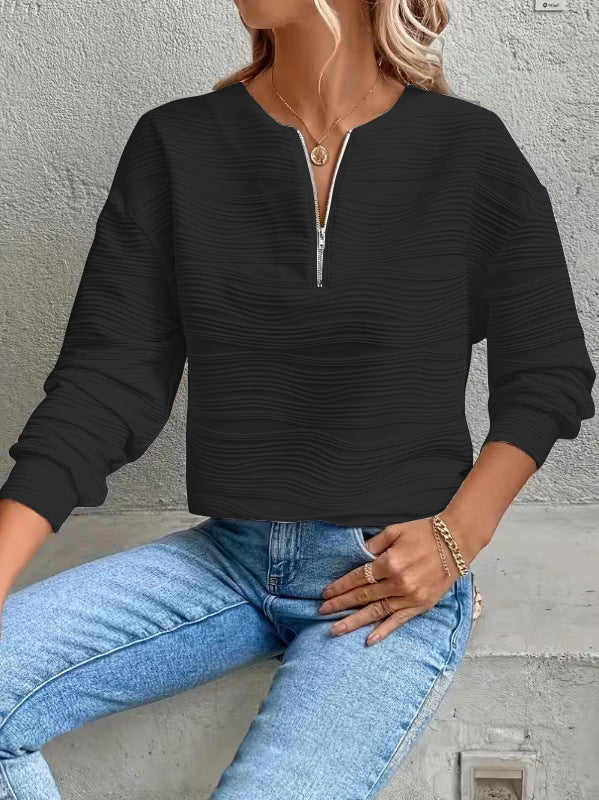 Street-wave Women's Modern Half Zip Sweatshirt With Textured Design For Fashionable Women Everyday Wear