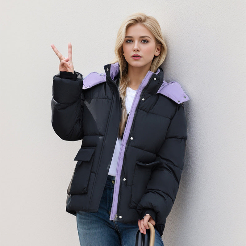 Street Wave Womens Insulated Puffer Jacket With Detachable Hood And Large Pockets