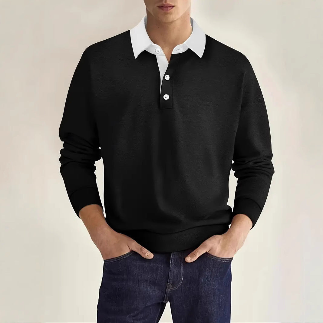 Streetwave Mens Elegant Polo Pullover With Button Placket And Contrast Collar Breathable Cotton