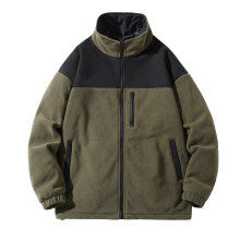 Street-Wave Mens Fleece Jacket With High Collar And Zipper Pockets For Outdoor Warmth