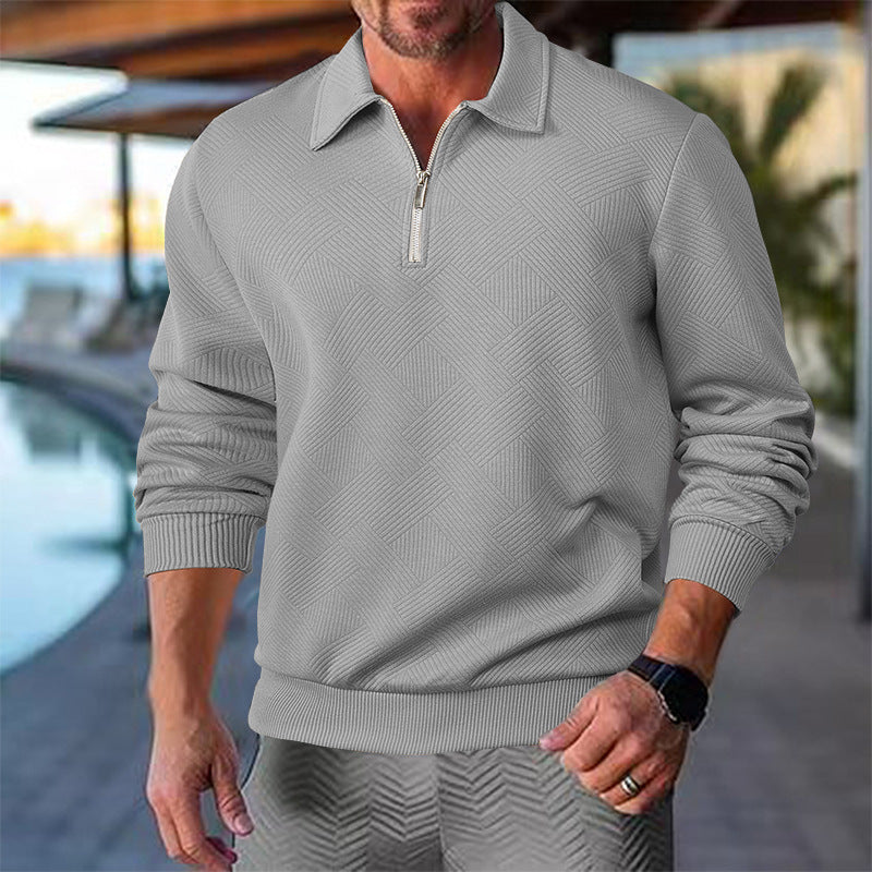 Street Wave Men's Quarter Zip Knit Pullover, Structured Texture, Breathable Cotton Blend