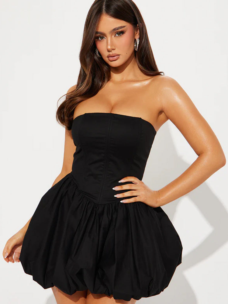 Street Wave Strapless Babydoll Dress With Voluminous Hem For Party Ready Flattering Women