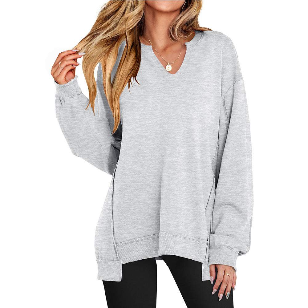 Streetwave Womens V Neck Oversized Pullover Sweatshirt Cozy Pink Comfort For Everyday Wear
