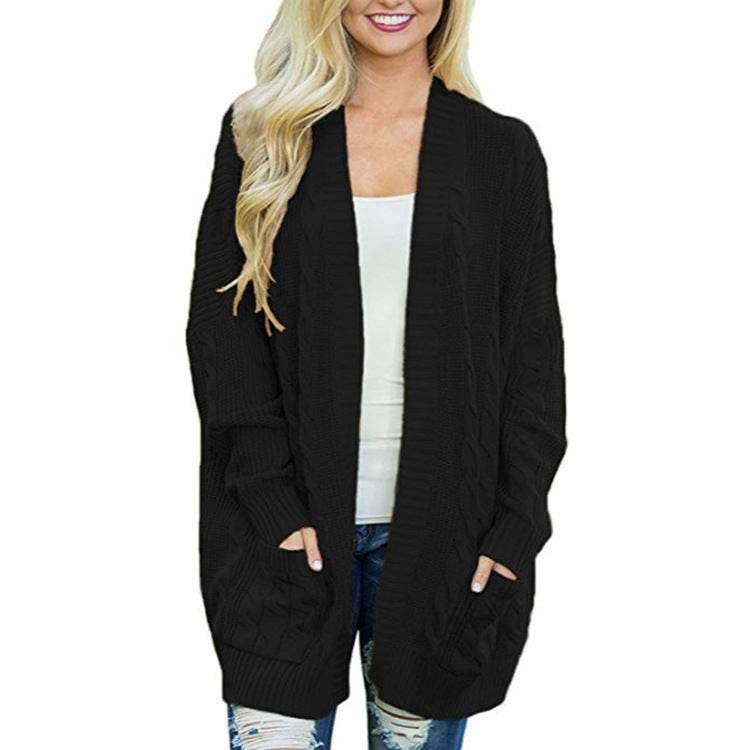 Street-wave Women's Cable Knit Cardigan With Generous Pockets Cozy Casual Knitwear