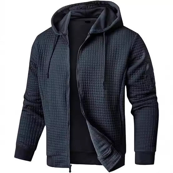 Men's Hooded Quilted Bomber Jacket Zip Front With Pockets By Street-Wave For Fall Style
