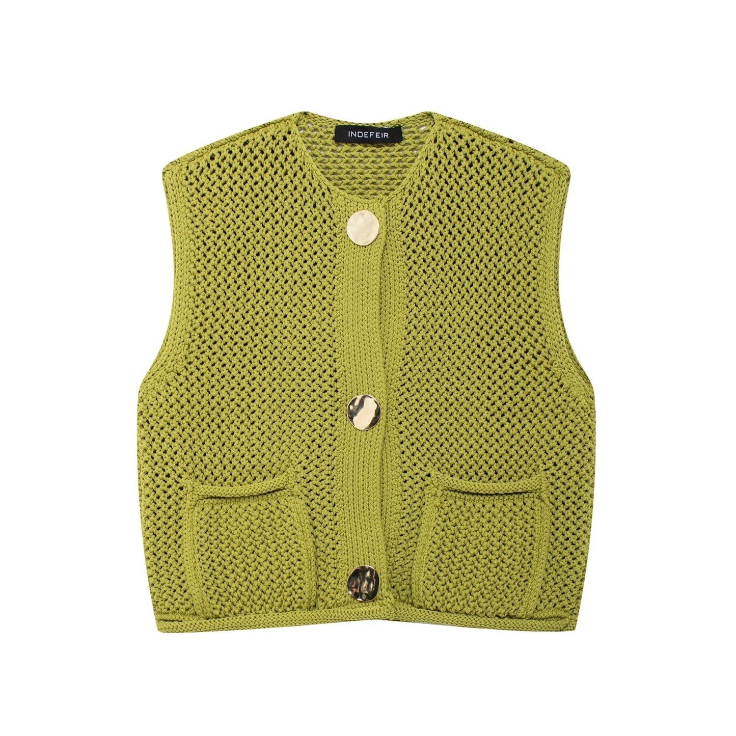 Street Wave Lightweight Knit Vest For Women With Breathable Cotton And Decorative Buttons And Pockets
