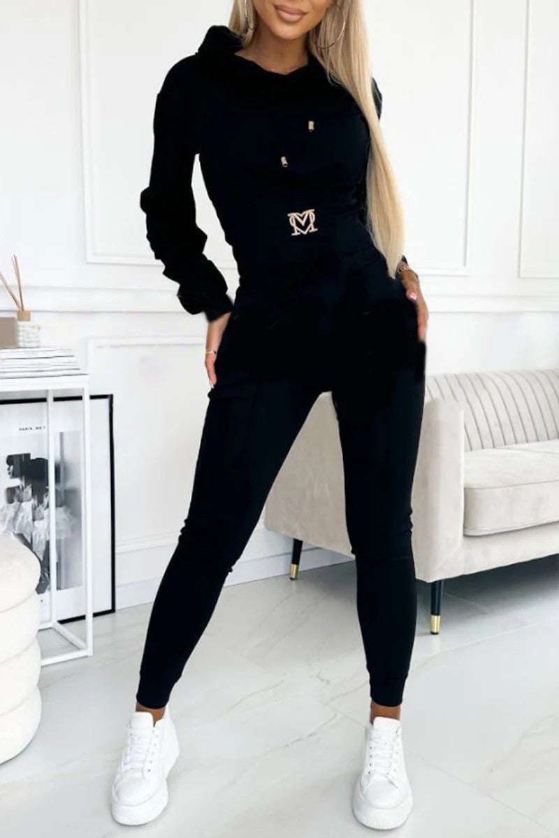 Street Wave Hooded Sport Jumpsuit Set For Women With Elastic Waist Breathable Comfort