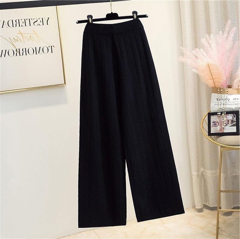 Street-wave Cable Knit Wide-Leg Trousers For Women With Soft Comfort Chic And Versatile