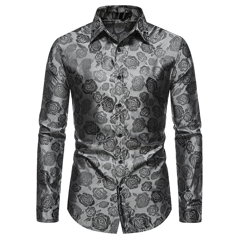 Street Wave Men's Floral Embossed Shirt With Elegant Shine Breathable Cotton For Formal Occasions