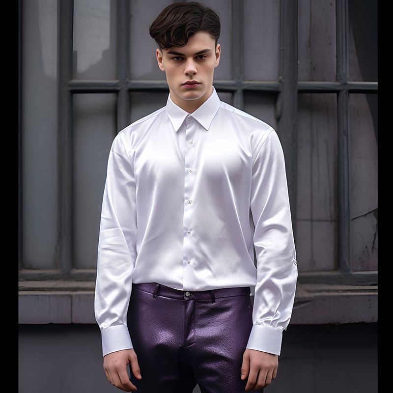 Street-wave Satin Shirt for Men with Modern Collar Luxury Shine For Formal Events Ideal Office And Evening Wear