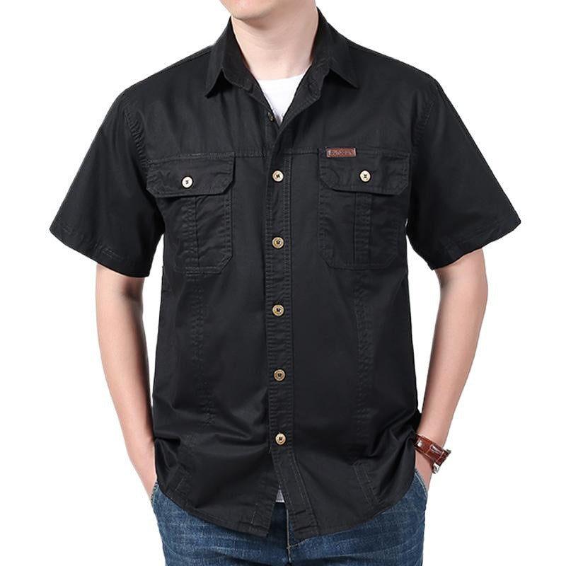 Street-Wave Men's Short Sleeve Cotton Blend Shirt With Chest Pockets And Relaxed Fit