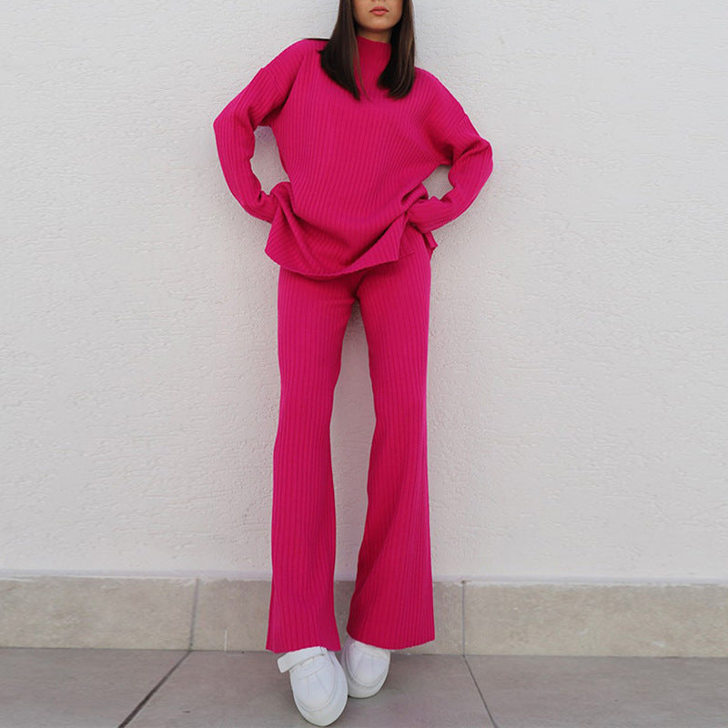 Nordic-Flair Women Ribbed Knit Set Cozy Relaxed Fit Two Piece