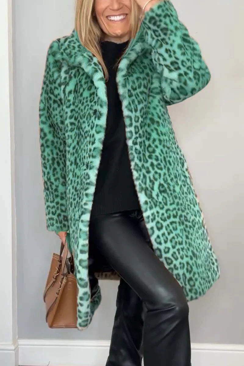 Street Wave Leopard Print Faux Fur Coat For Women Oversized Fit Lapel Collar Luxurious Style