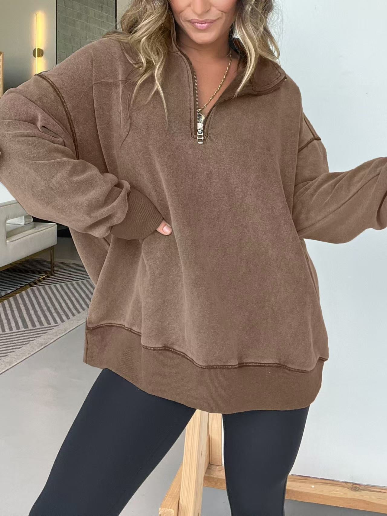 Street Wave Womens Cozy Fleece Pullover Half Zip Warm Everyday Comfort For Casual Streetwear