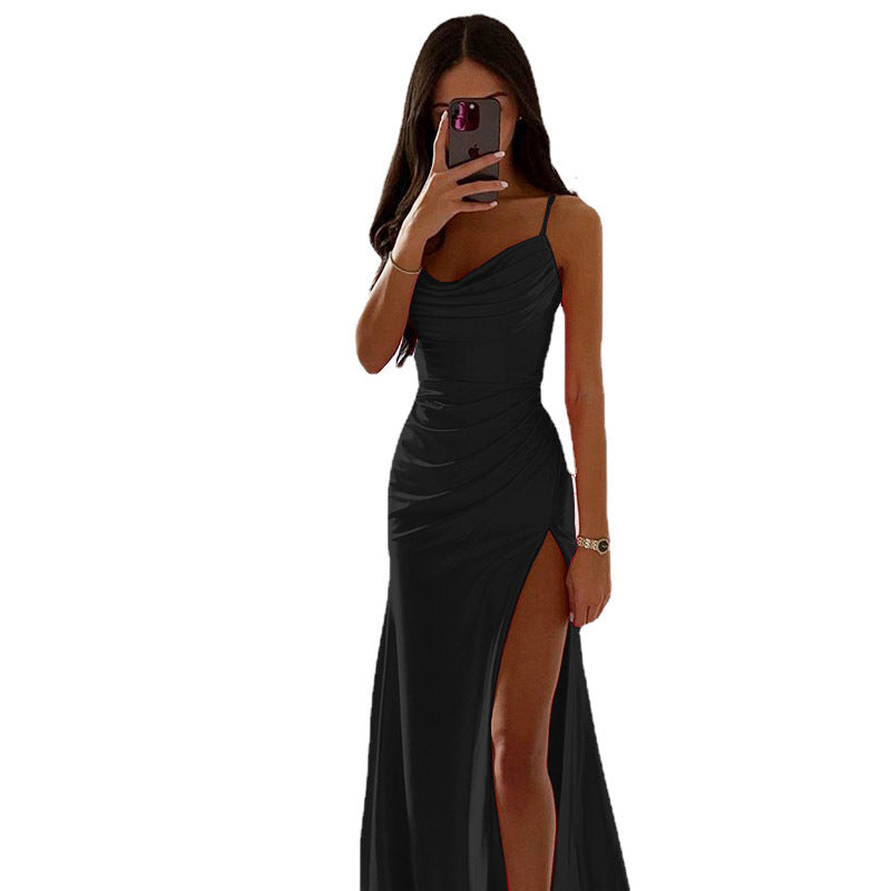 Street-Wave Elegant Draped Maxi Dress With High Slit For Women Glamorous Evening Gown