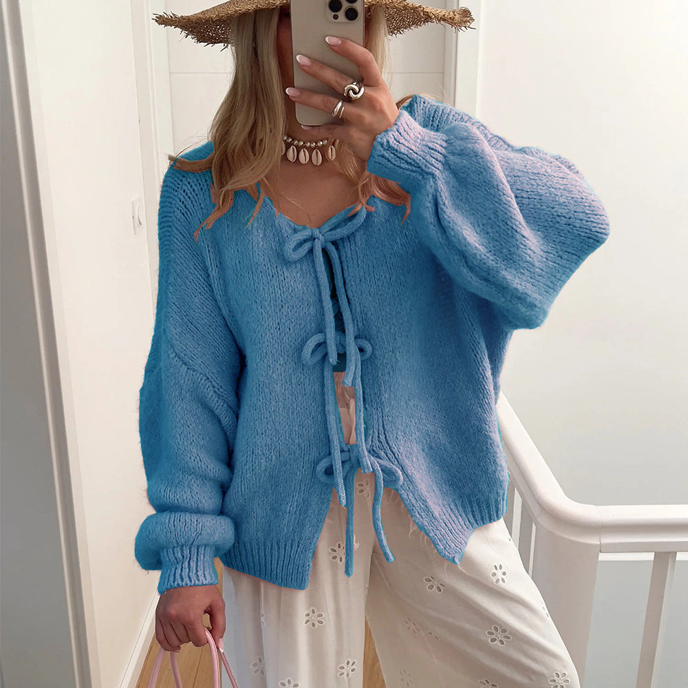 Streetwave Women Cozy Knit Cardigan With Decorative Ties For Warm Everyday Comfort And Effortless Style
