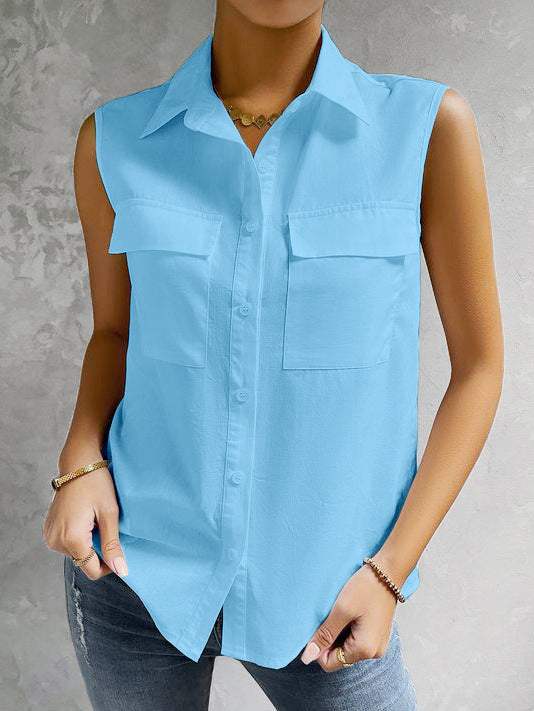 Sleeveless Blouse Shirt Street-Wave For Women Breathable Fabric Versatile Office And Casual Top