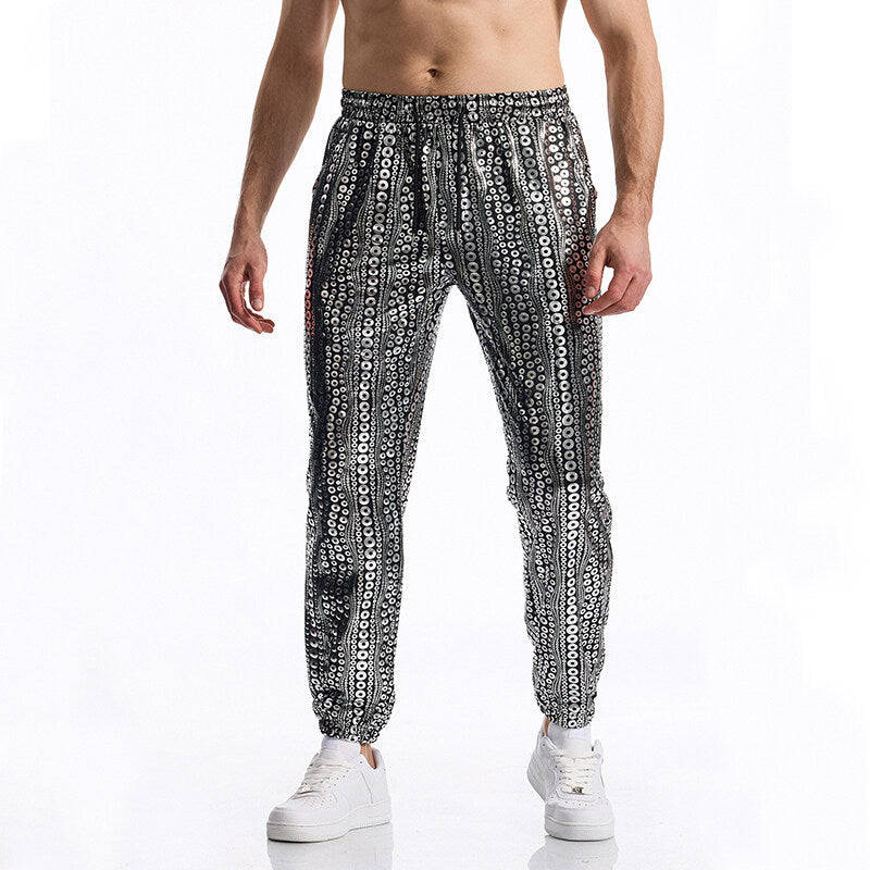 Street-Wave Mens Sequin Party Pants Showstopper Shine Lightweight Comfort For Festive Nights And Bold Looks