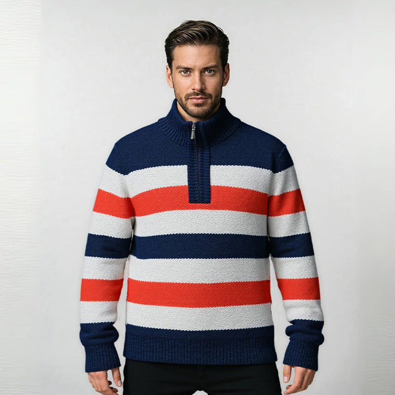 Mens Striped Half Zip Knit Sweater By Street Wave Stylish Comfort For Men Everyday Style