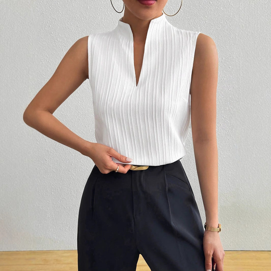 Streetwave Elegant Stand Collar Pleated Top For Women Breathable Timeless Chic Everyday Outfit Essential