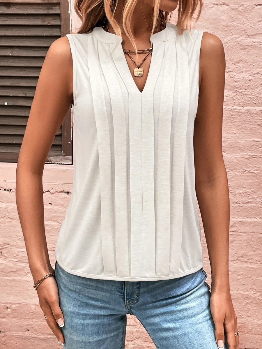Street-Wave Women's Elegant Sleeveless Blouse With Pleated Front Breathable Versatile Top