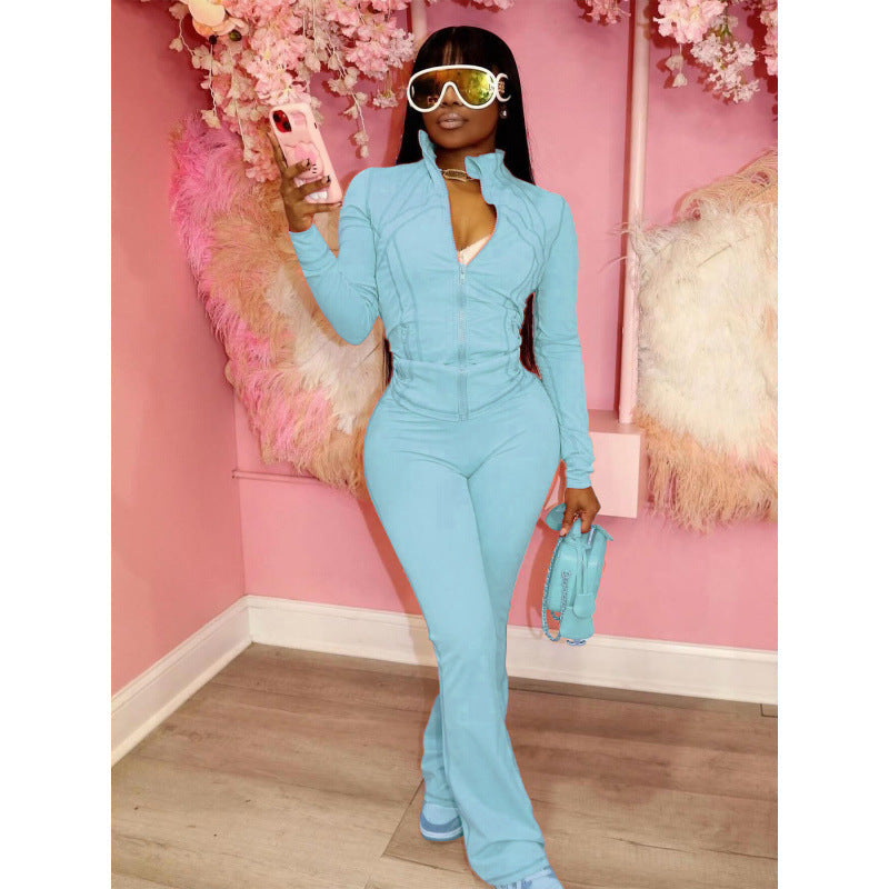 Streetwave Women Bodycon Jumpsuit With High Collar And Full Zip For Versatile Streetwear And Breathable Comfort