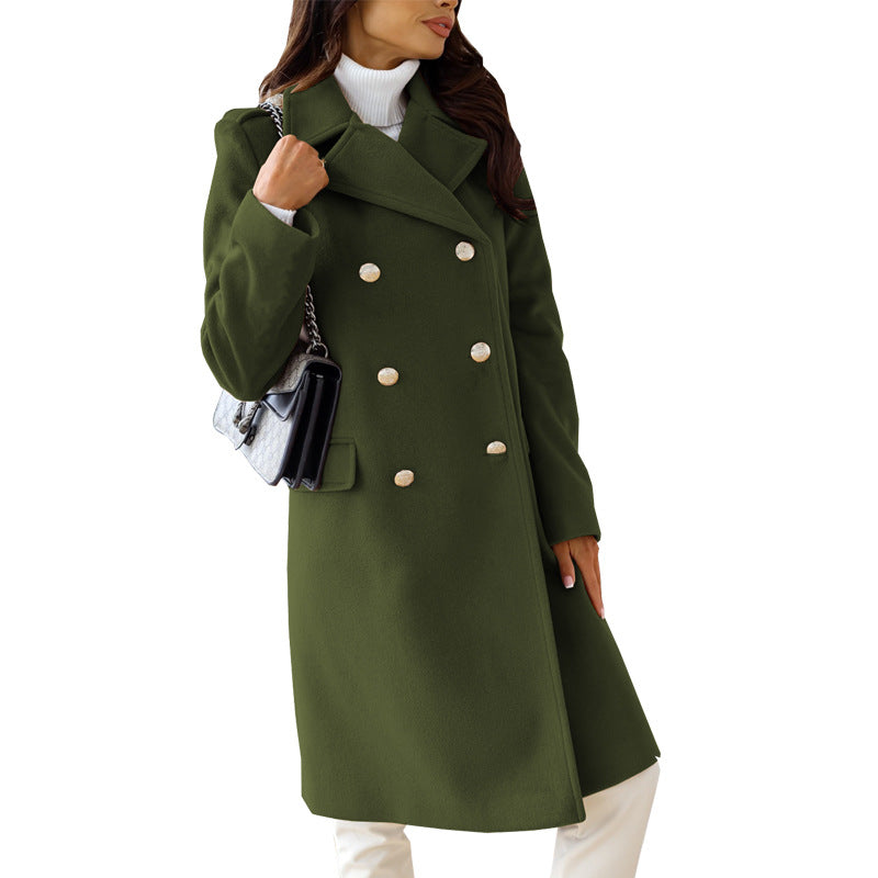 Street-Wave Wool Coat For Women Double Breasted Elegant Warmth Flattering Silhouette