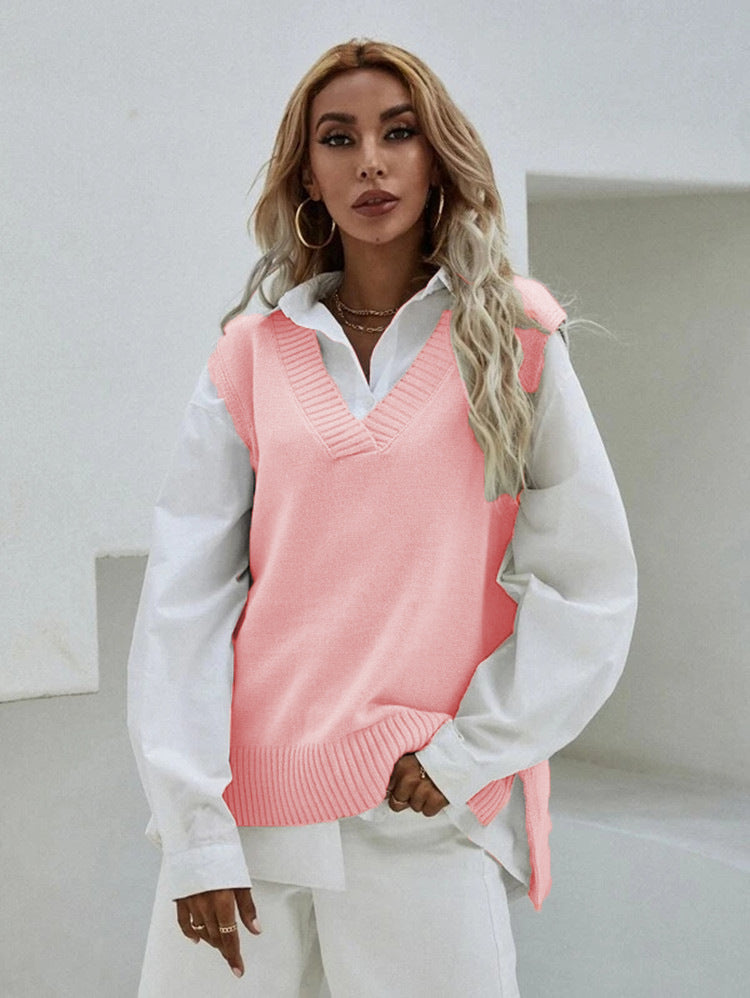 Street-wave Womens VNeck Knit Vest With Elegant Ribbed Texture For Everyday Style