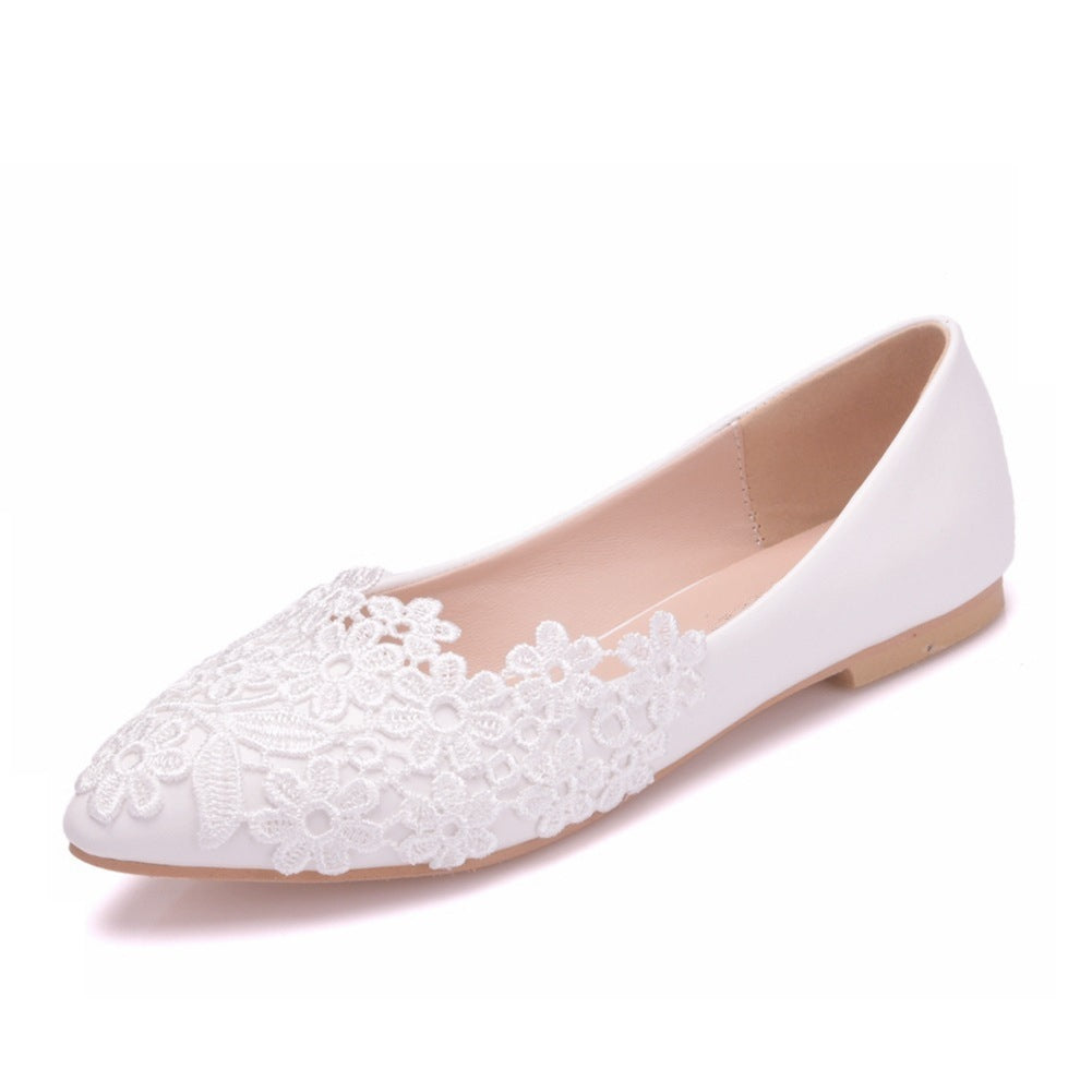 Street-wave Women's Elegant Ballet Flats With Delicate Floral Lace Embroidery For Weddings And Parties