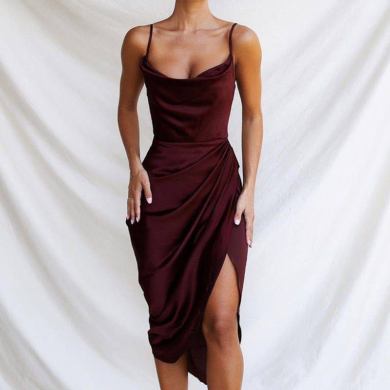 Street-wave Luxurious Satin Cocktail Dress Women Elegant Figure Hugging Glamorous Parties