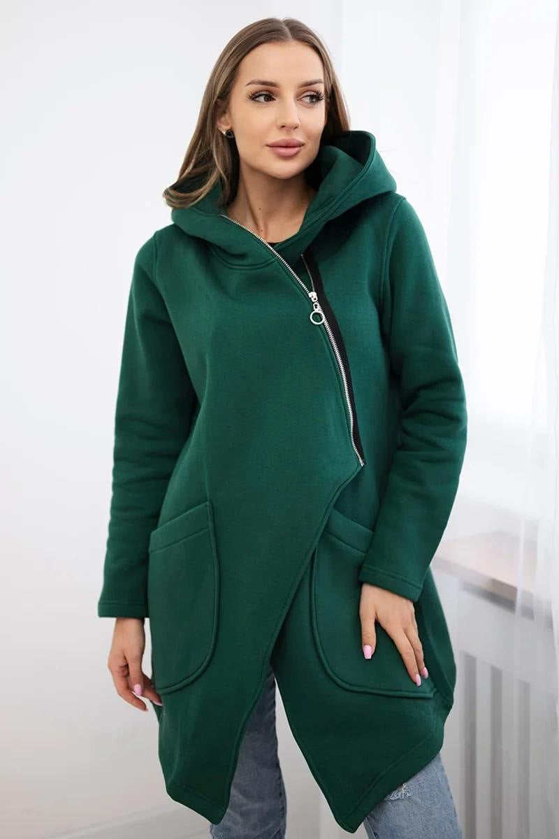 Street-Wave Zip Hoodie Fleece Jacket Mid-Length Warmth With Front Pockets For Women