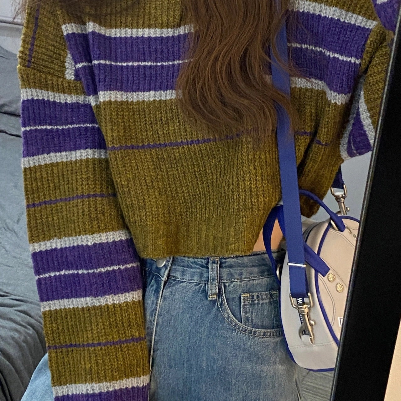 Women's Cropped Knit Sweater With Horizontal Stripes Street-Wave Cozy Trendy Streetwear