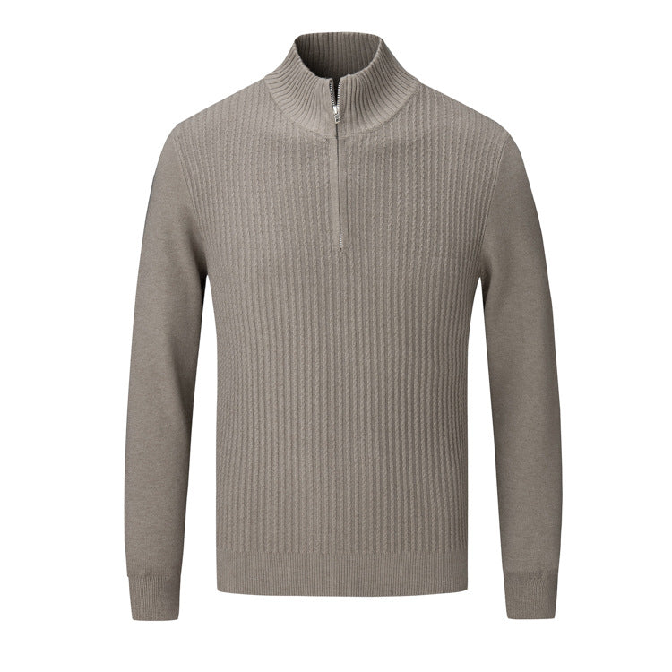 Mens Knit Pullover With Stand Collar And Fine Rib Knit Street-wave For Modern Casual Style