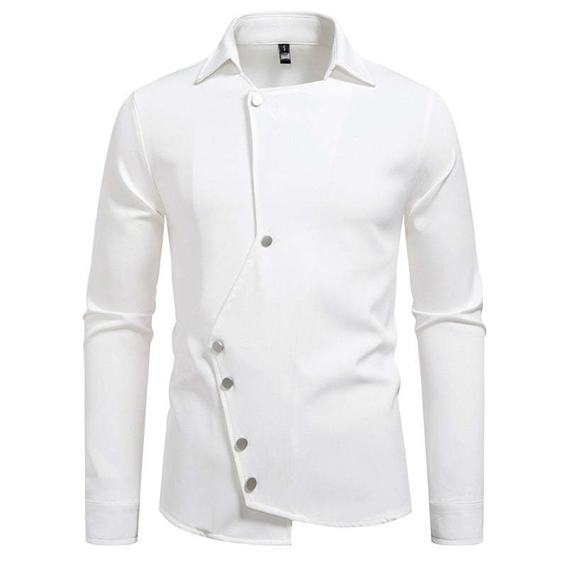 Street Wave Men Innovative Long Sleeve Shirt With Asymmetric Button Closure For Modern Style