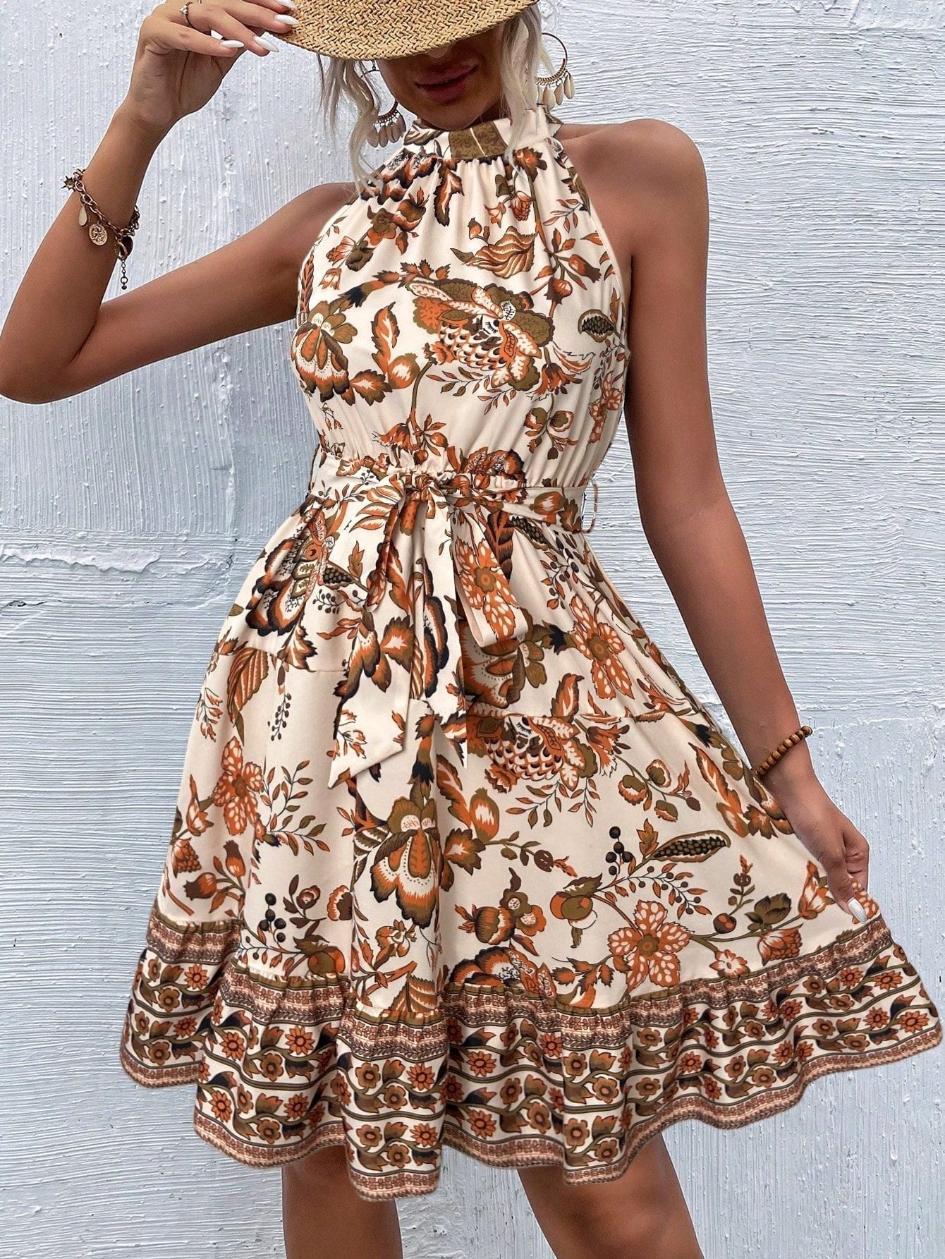 Streetwave Floral Collar Dress For Women Breathable Lightweight Summer With Tie Belt