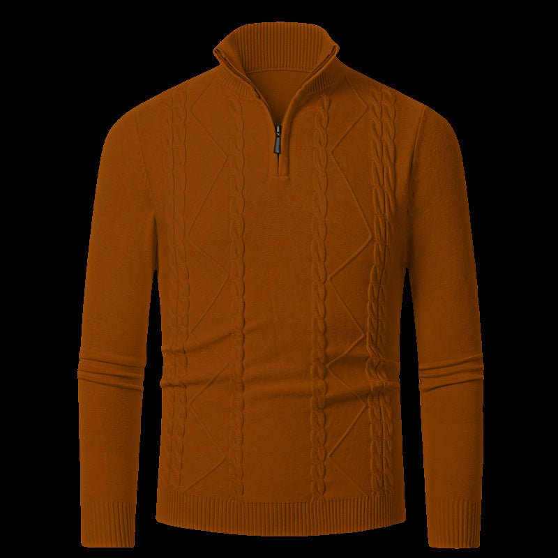 Mens Zip Front Knit Pullover With Cable Pattern By Street Wave Modern Lightweight Winter Sweater For Men