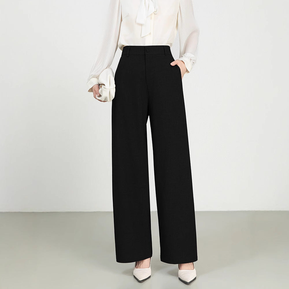 Street-Wave Women's High Waist Wool-Cotton Wide-Leg Pants Office
