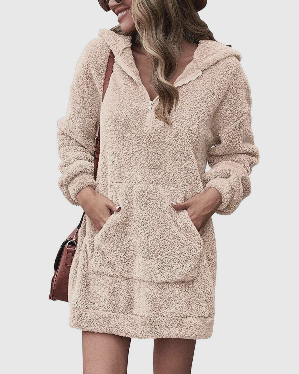 Street Wave Women's Fleece Hoodie Dress With Pockets Cozy Soft Warm Lounge Wear For Everyday Comfort