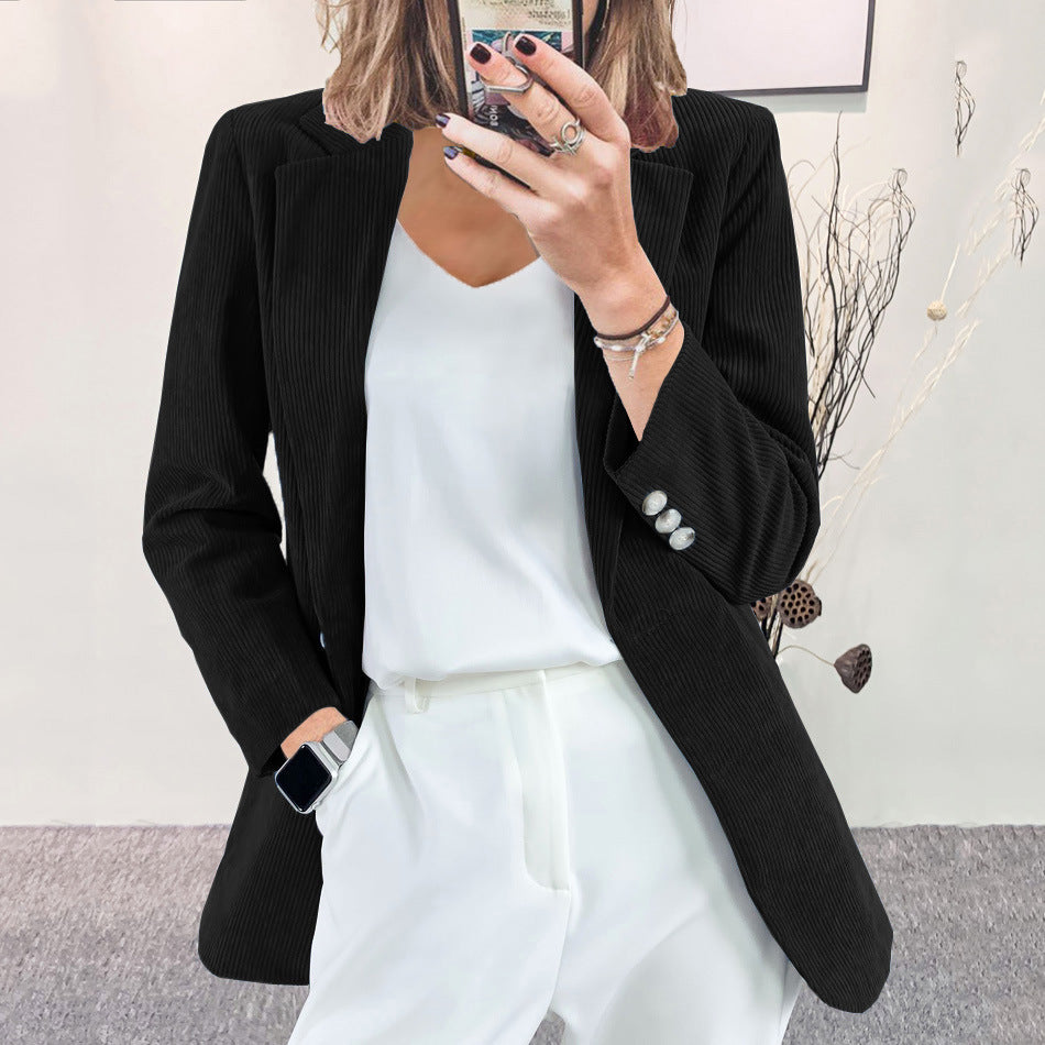 Street-wave Vertical Stripe Slim-Fit Blazer For Women, Elegant Officewear For Versatile Professional Looks