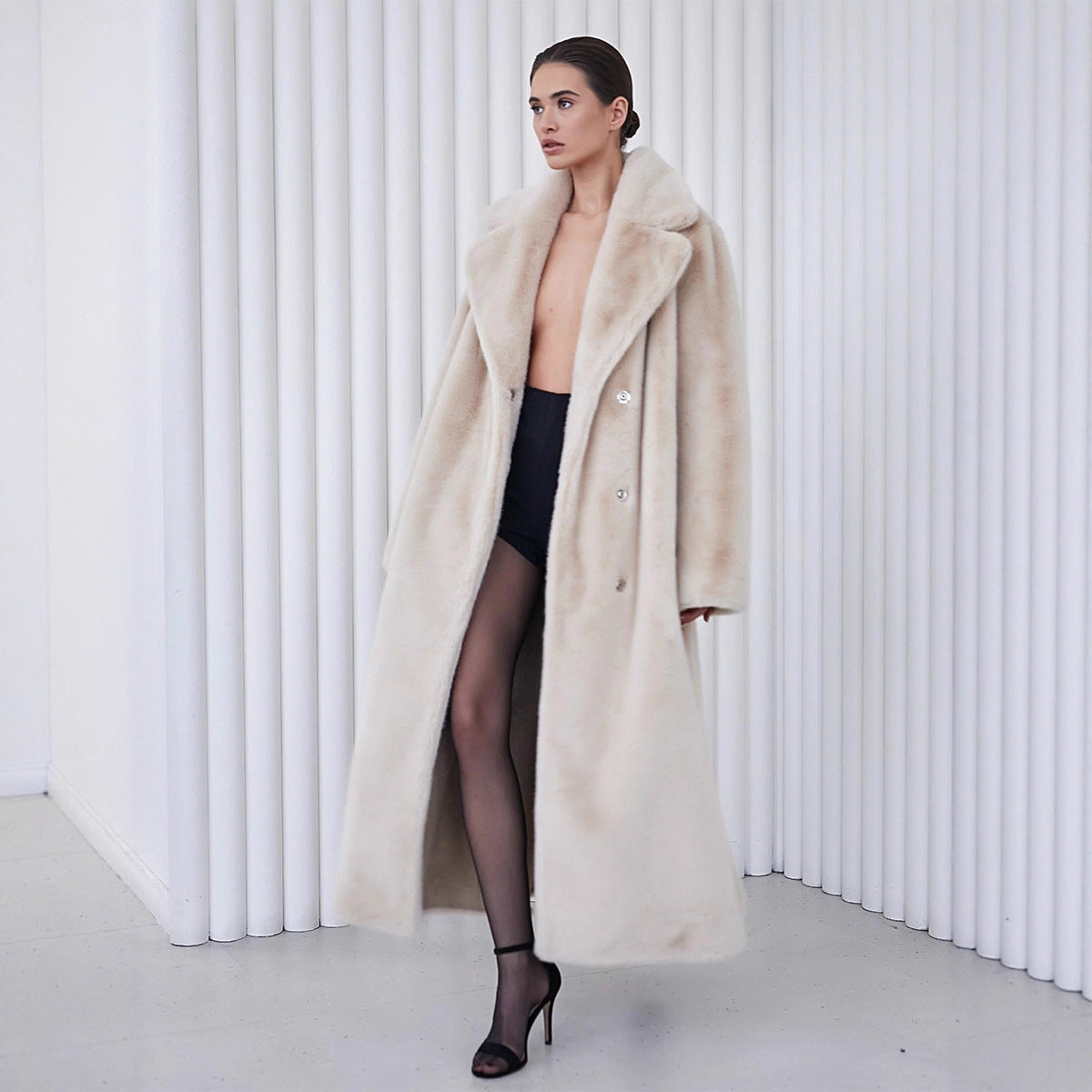 Street Wave Womens Faux Fur Lined Winter Coat With Wide Lapel Belted For Warmth And Elegance