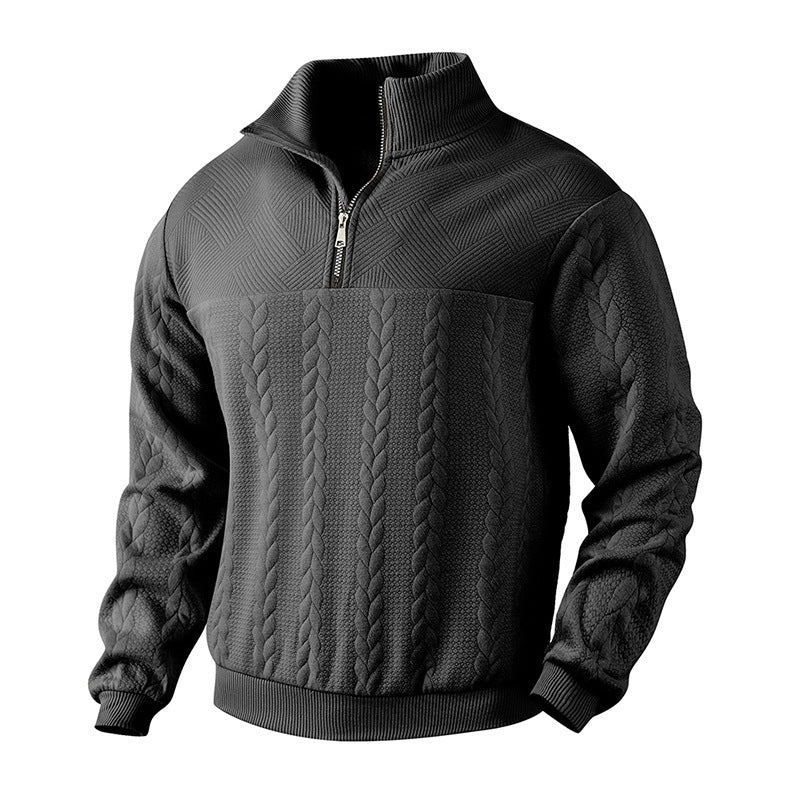 Street-Wave Men's Stand Collar Cable Knit Sweater With Structured Design For Warm Comfort